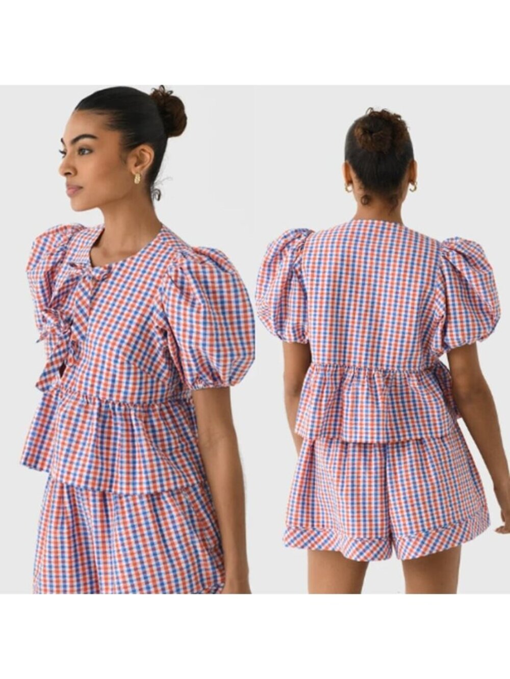 NWT Hunter Bell Carly Lighthouse Gingham Puff Sleeve Blouse Multicolor Size: XS